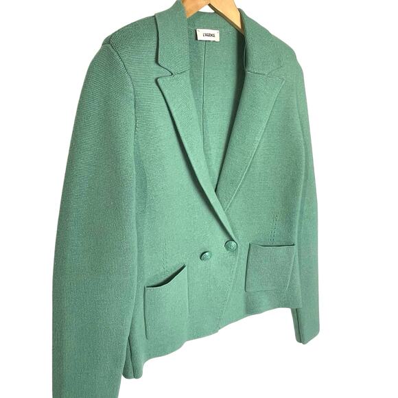 L’AGENCE Women’s Sophia Knit Pocket front Double Button Blazer Green - Picture 3 of 8
